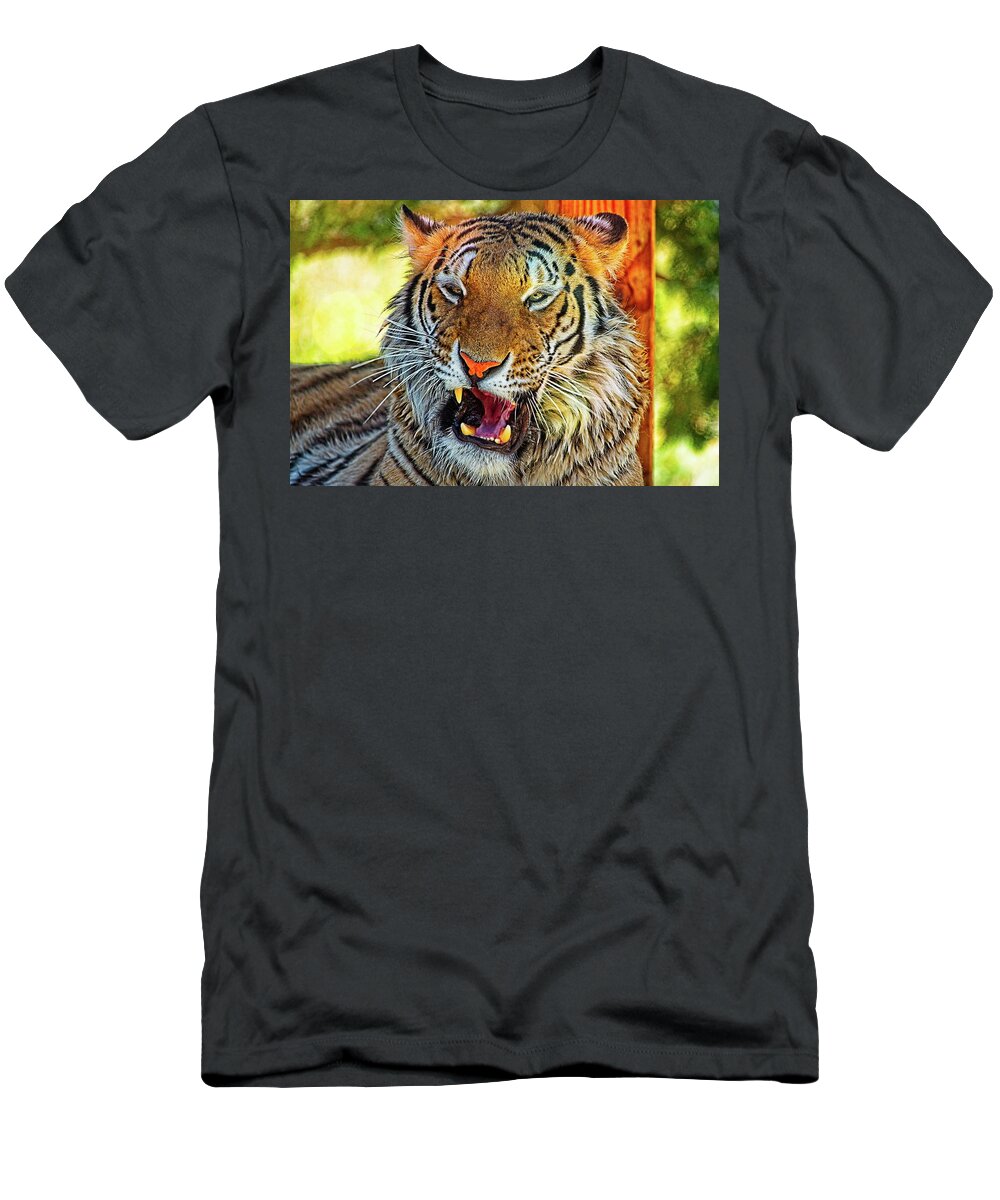 Animal T-Shirt featuring the photograph Big Cat Yawning by David Desautel