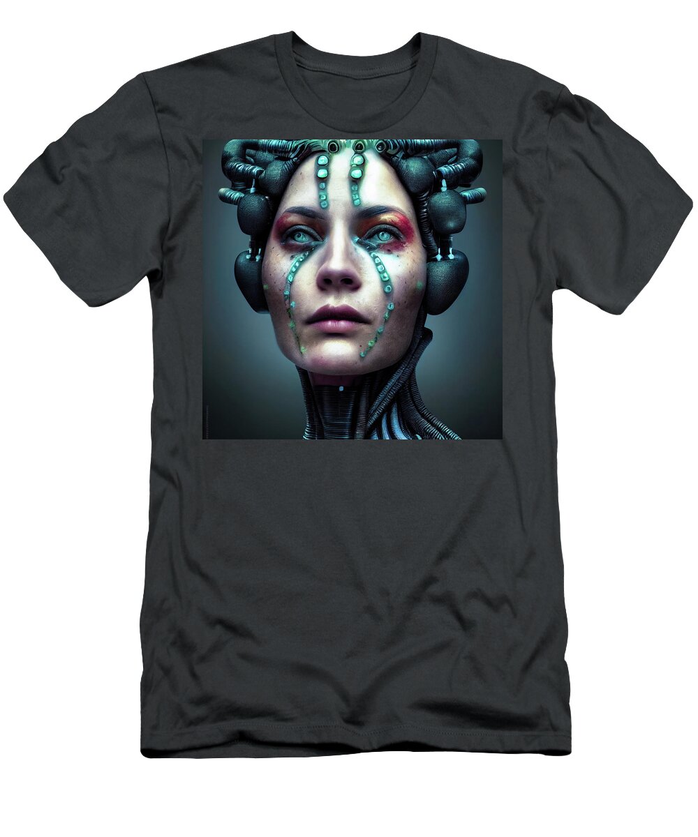 Biopunk T-Shirt featuring the digital art Biopunk Woman Portrait 01 by Matthias Hauser