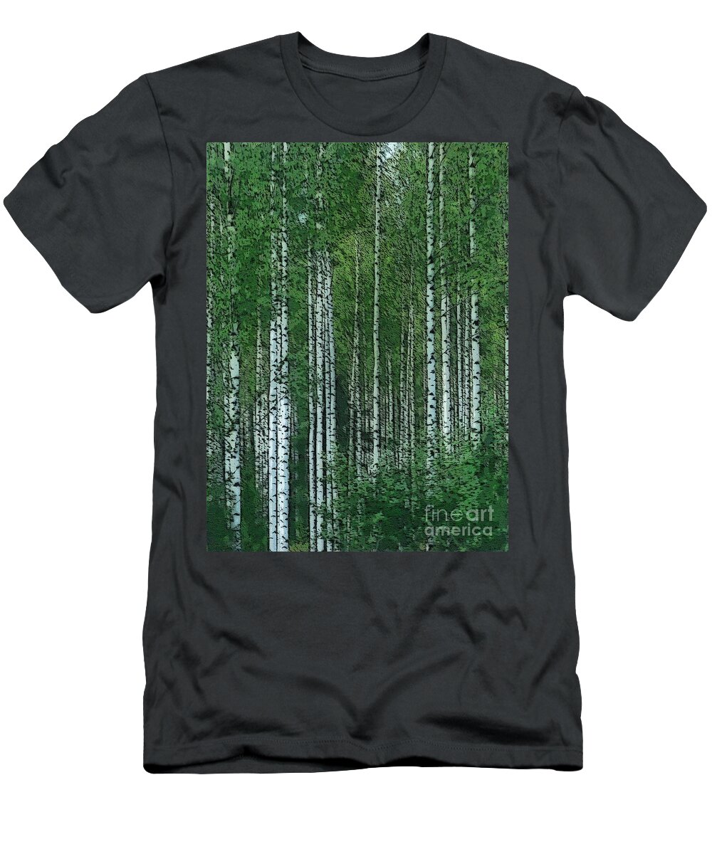Birches T-Shirt featuring the digital art Birch Forest by Diana Rajala