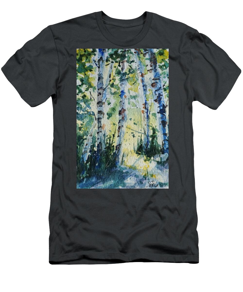 Birch T-Shirt featuring the painting Birches by Sheila Romard