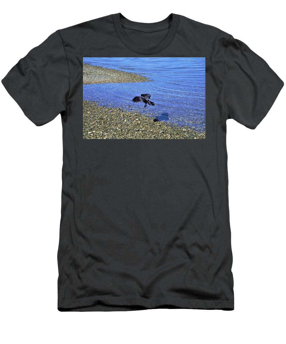 Bird T-Shirt featuring the photograph Bird Coming to Dry Land by James Cousineau