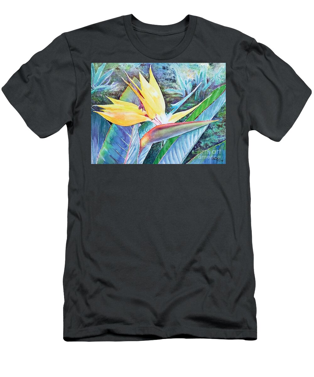Bird Of Paradise T-Shirt featuring the painting Bird of Paradise by Merana Cadorette