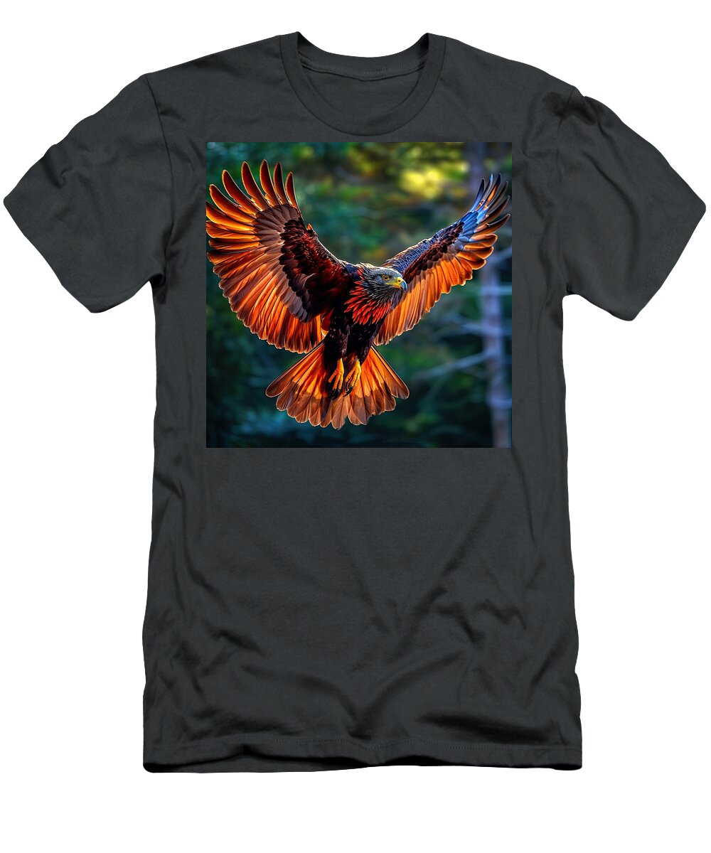 Digital Artwork T-Shirt featuring the digital art Bird of Prey - Sunset Flight by Lily Malor