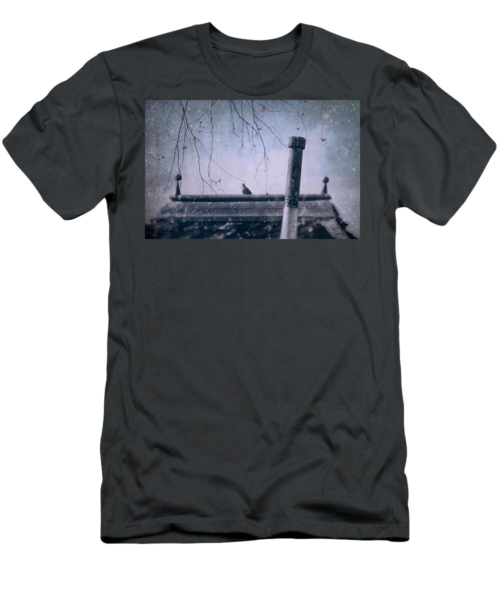 Winter T-Shirt featuring the photograph Bird on a Roof Top by Sandra Selle Rodriguez