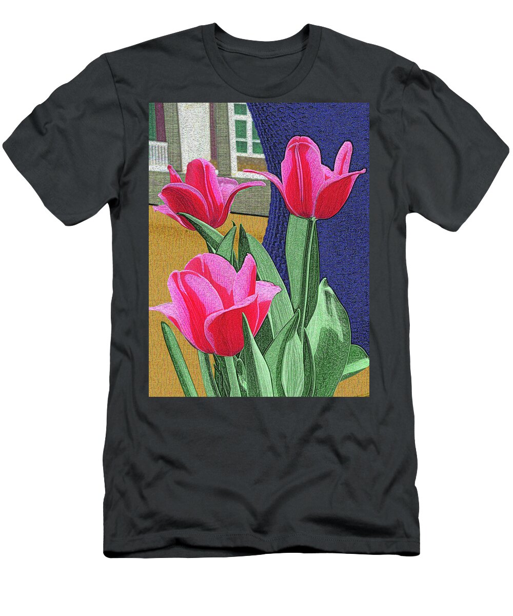 Flowers T-Shirt featuring the digital art Birthday Tulips by Rod Whyte