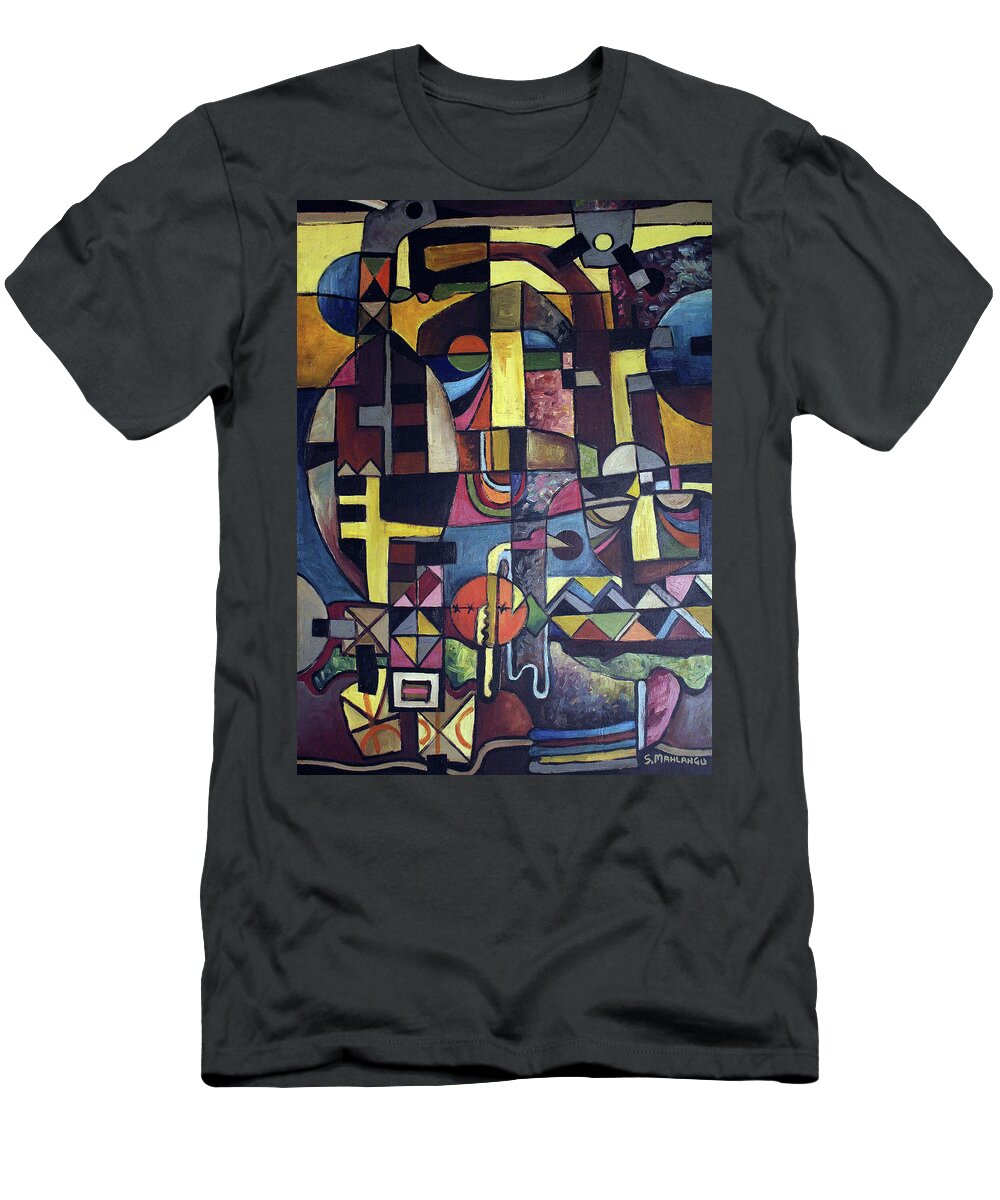 African Art T-Shirt featuring the painting Bits of Time by Speelman Mahlangu