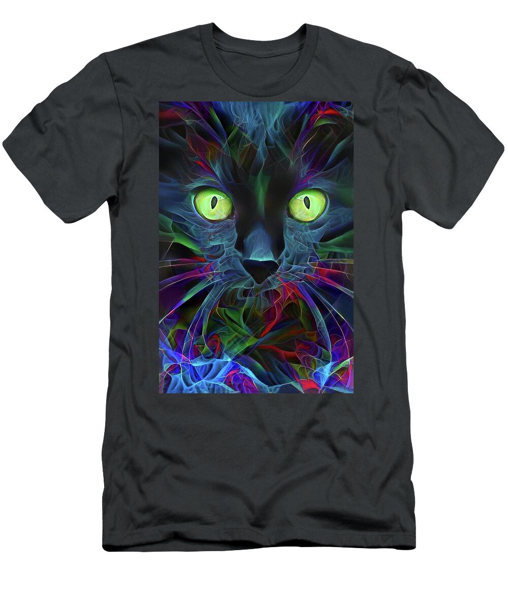 Black Cat T-Shirt featuring the digital art Black Magic Cat by Peggy Collins