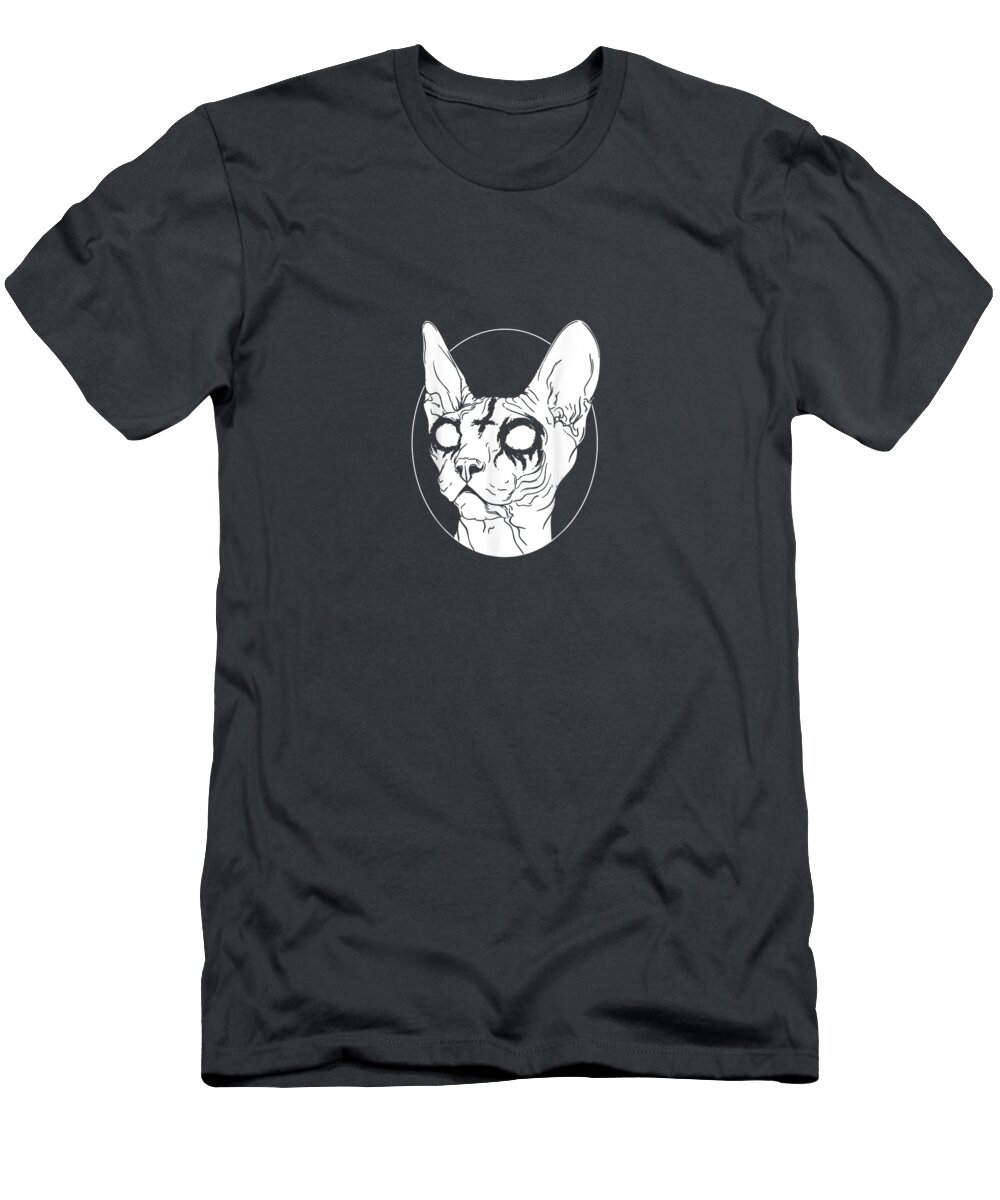 Black Metal Sphynx Cat I Goth And Death Metal T-Shirt featuring the digital art Black Metal Sphynx Cat I Goth and Death Metal by Ralphie Irene