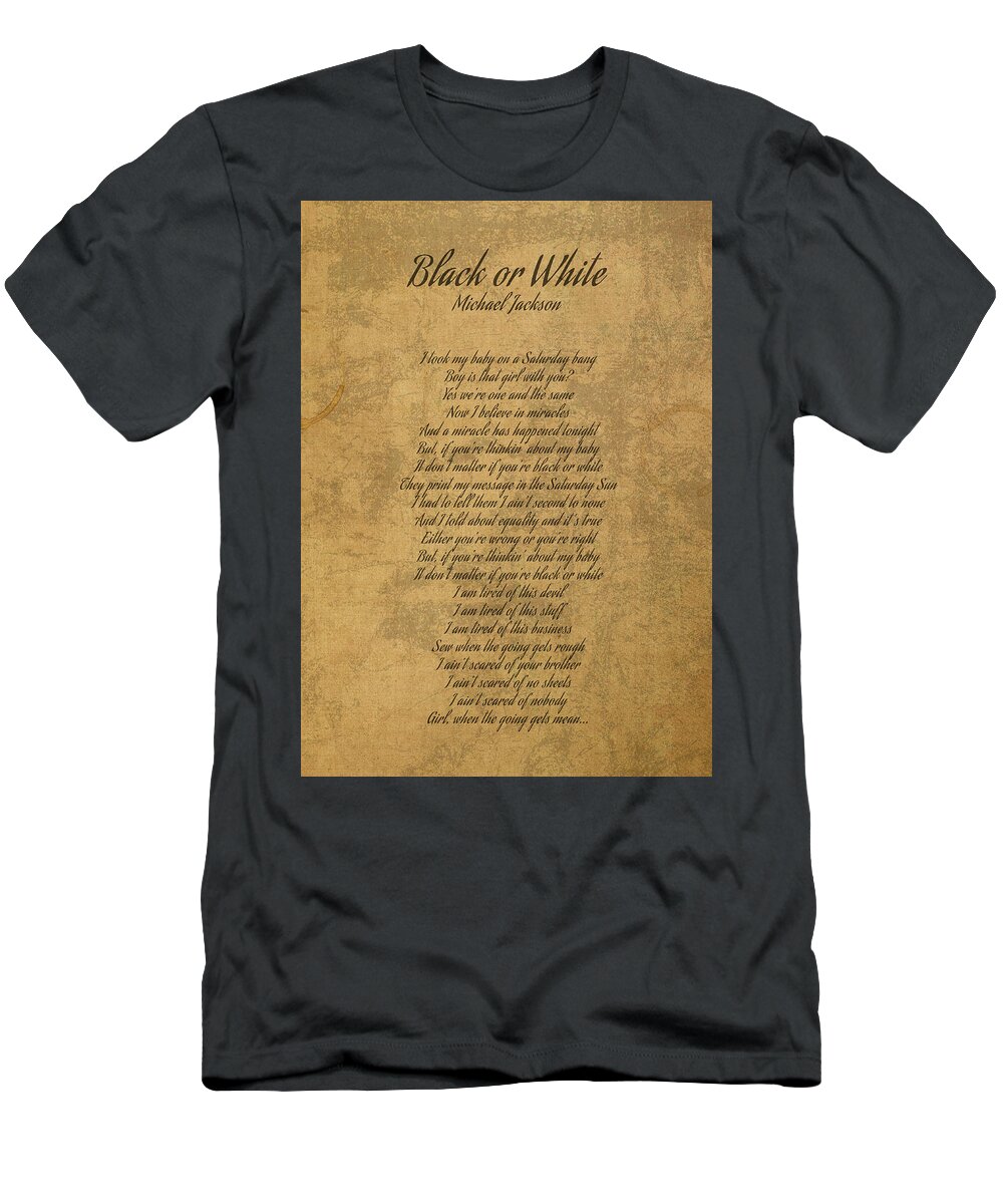 Black or White by Michael Jackson Vintage Song Lyrics on Parchment T-Shirt  by Design Turnpike - Pixels