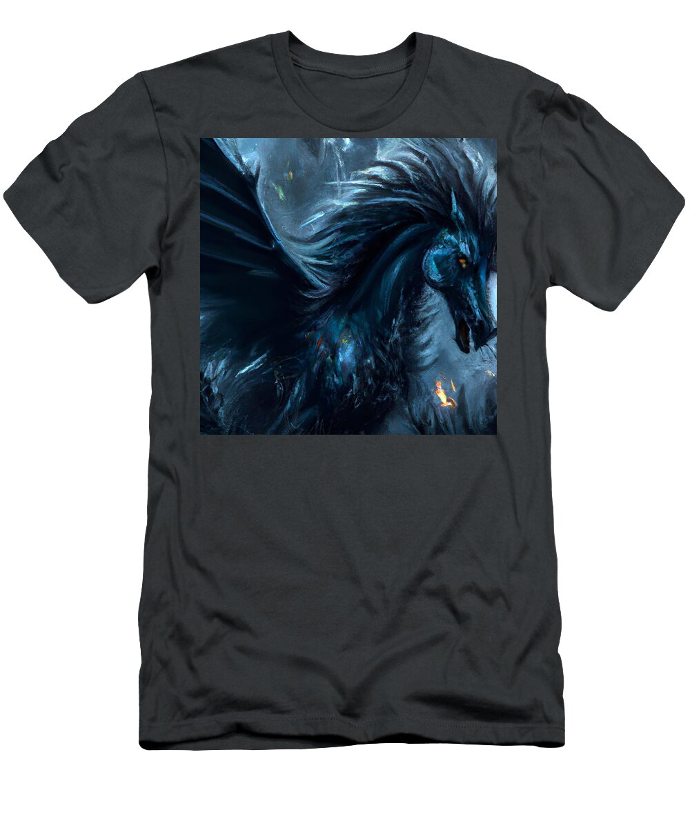 Digital T-Shirt featuring the digital art Black Pegasus by Beverly Read