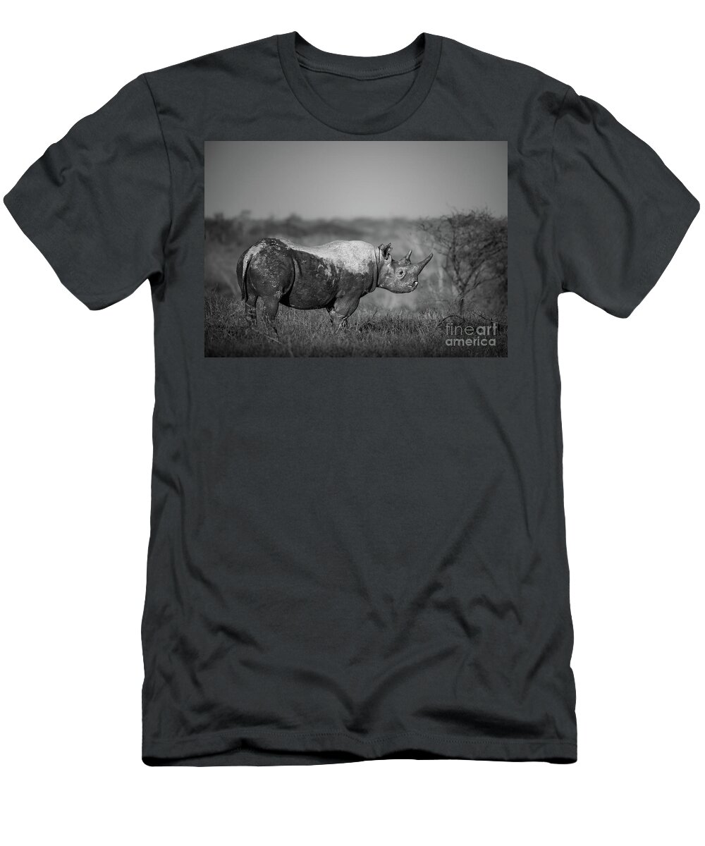 Black Rhino T-Shirt featuring the photograph Black Rhino at Sunrise by Jamie Pham