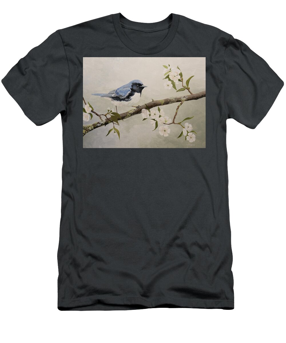 Warbler T-Shirt featuring the painting Black-throated Blue Warbler by Charles Owens