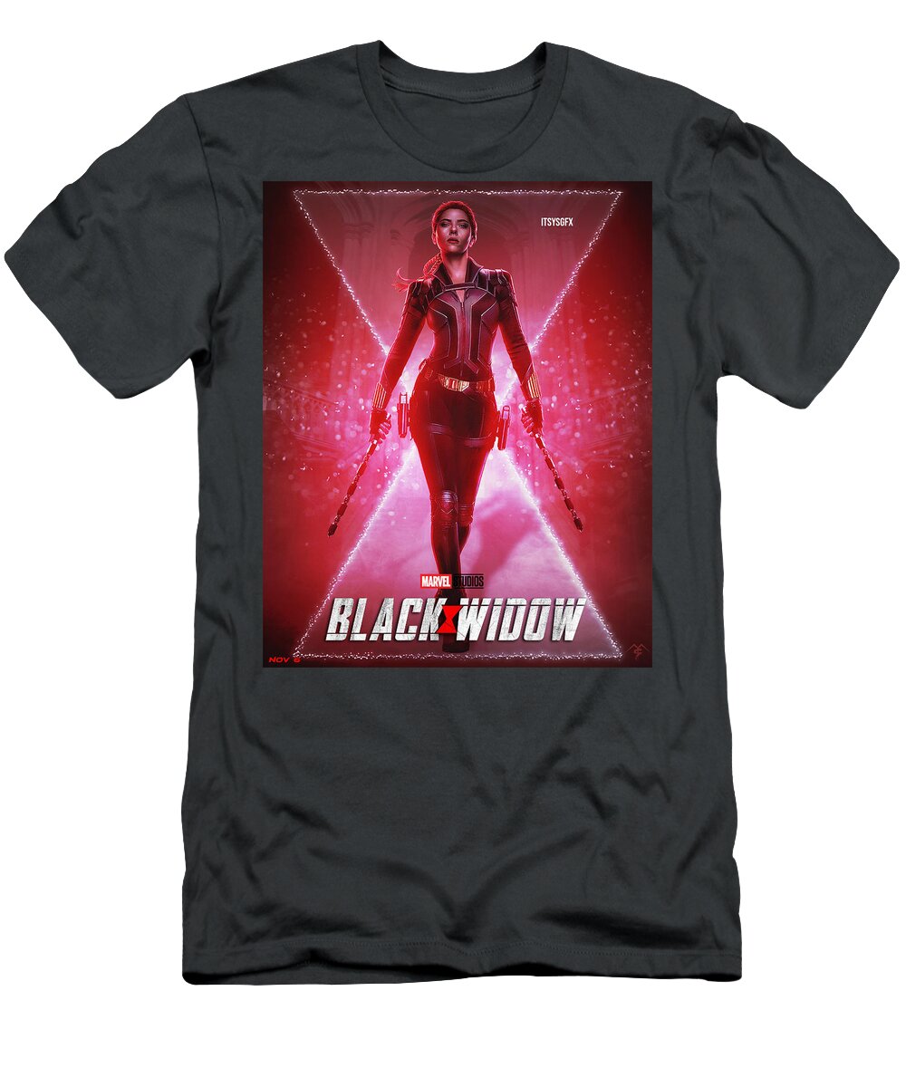 Black Widow T-Shirt featuring the mixed media Black Widow Custom Poster by Y S