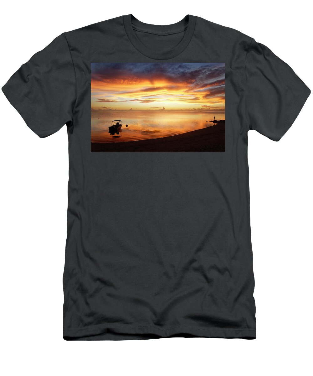 Tahiti T-Shirt featuring the photograph Blazing Sky Over Mo'orea by Heidi Fickinger