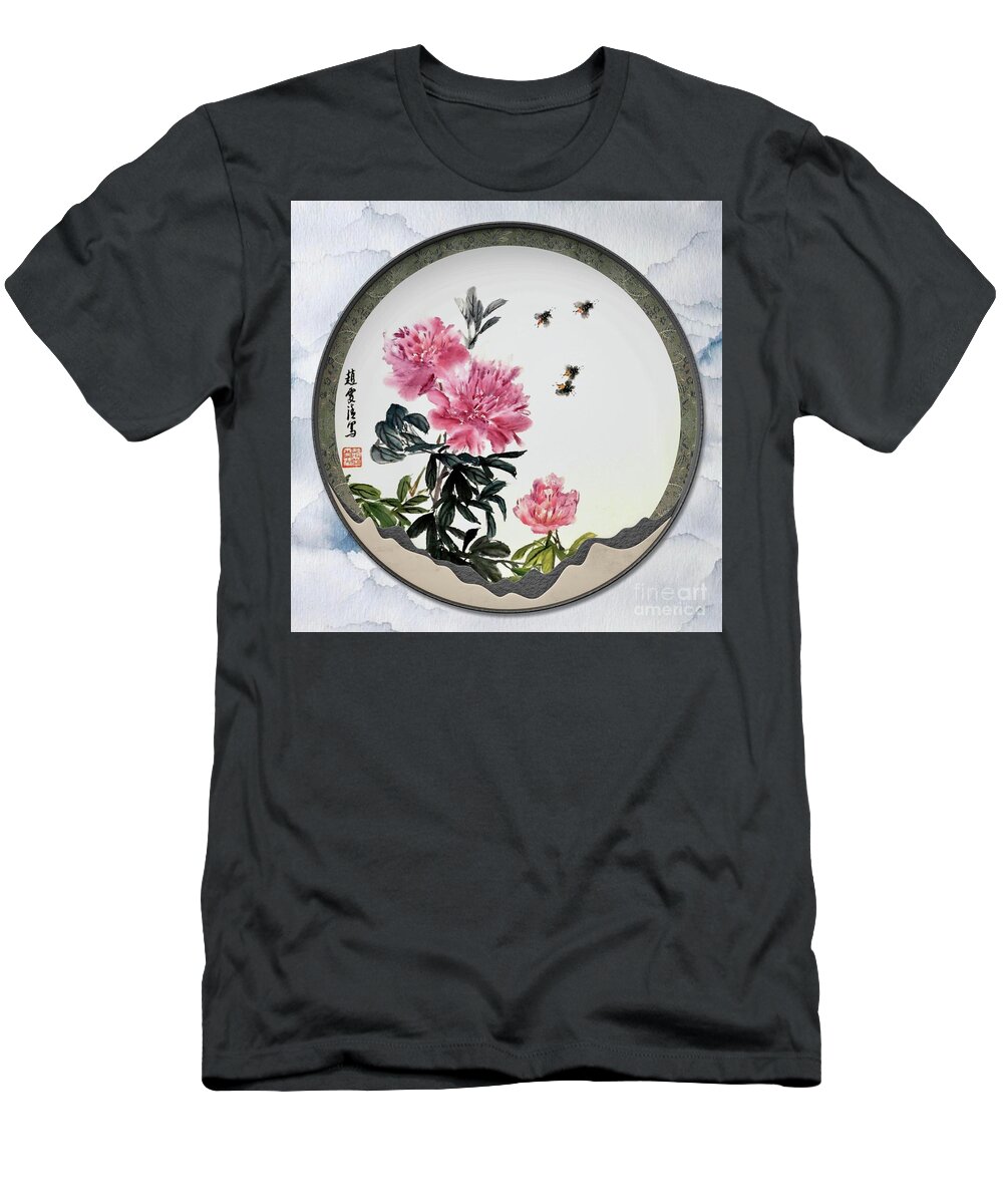 Pretty T-Shirt featuring the painting Blooming Flowers and Full Moon Brings Longevity by Carmen Lam