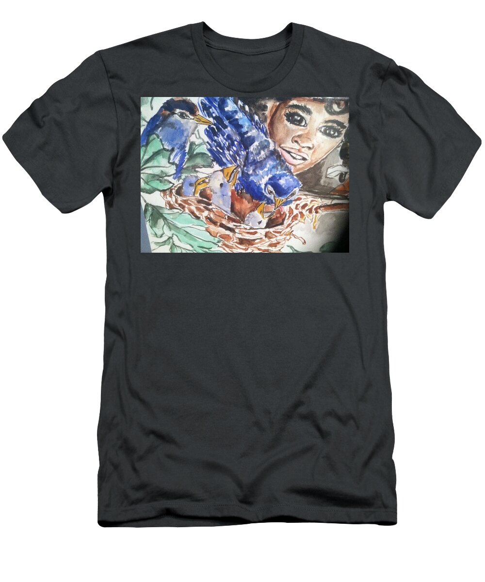  T-Shirt featuring the painting Blue Birds by Angie ONeal