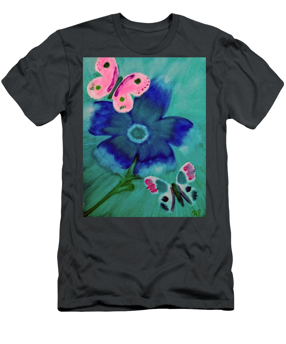 Blue T-Shirt featuring the painting Blue Blossom by Anna Adams