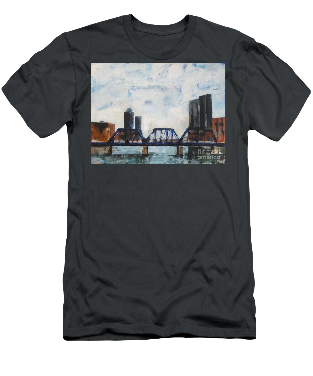 Blue Bridge T-Shirt featuring the painting Blue Bridge by Lisa Dionne