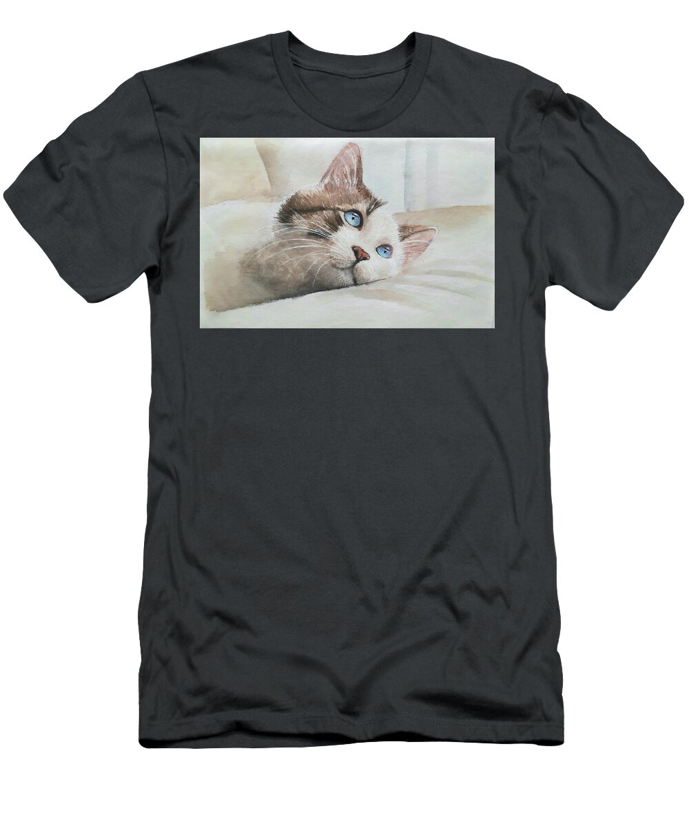 Japanese Paper T-Shirt featuring the drawing Blue eyed cat by Carolina Prieto Moreno