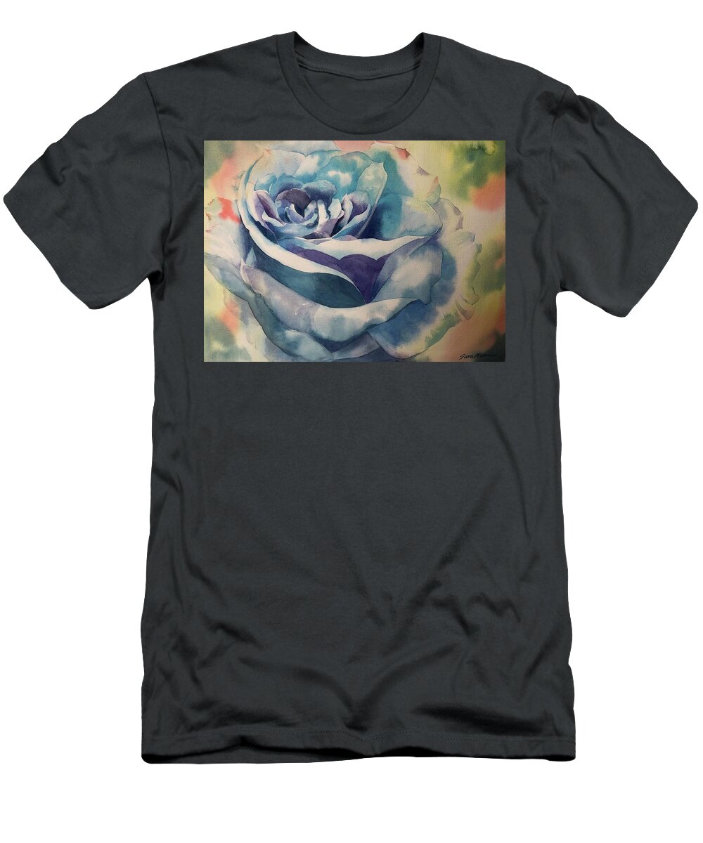 Blue Roses T-Shirt featuring the painting Blue Flow by Tara Moorman