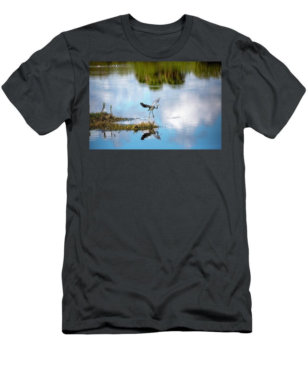 Bird T-Shirt featuring the photograph Blue Heron Ready to Fly by Deborah Penland