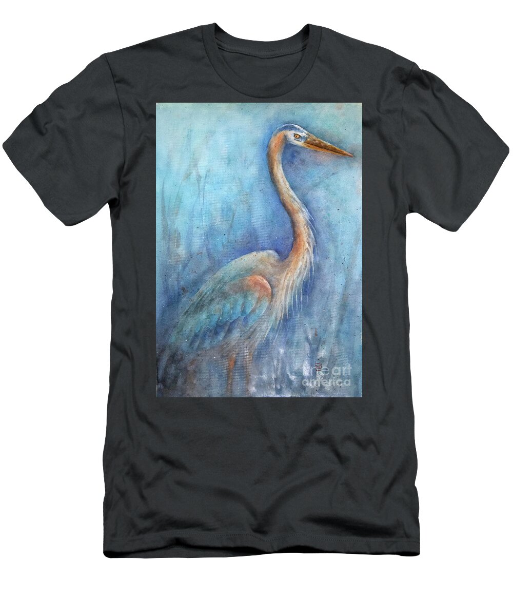 Heron T-Shirt featuring the painting Blue Heron by Rebecca Davis