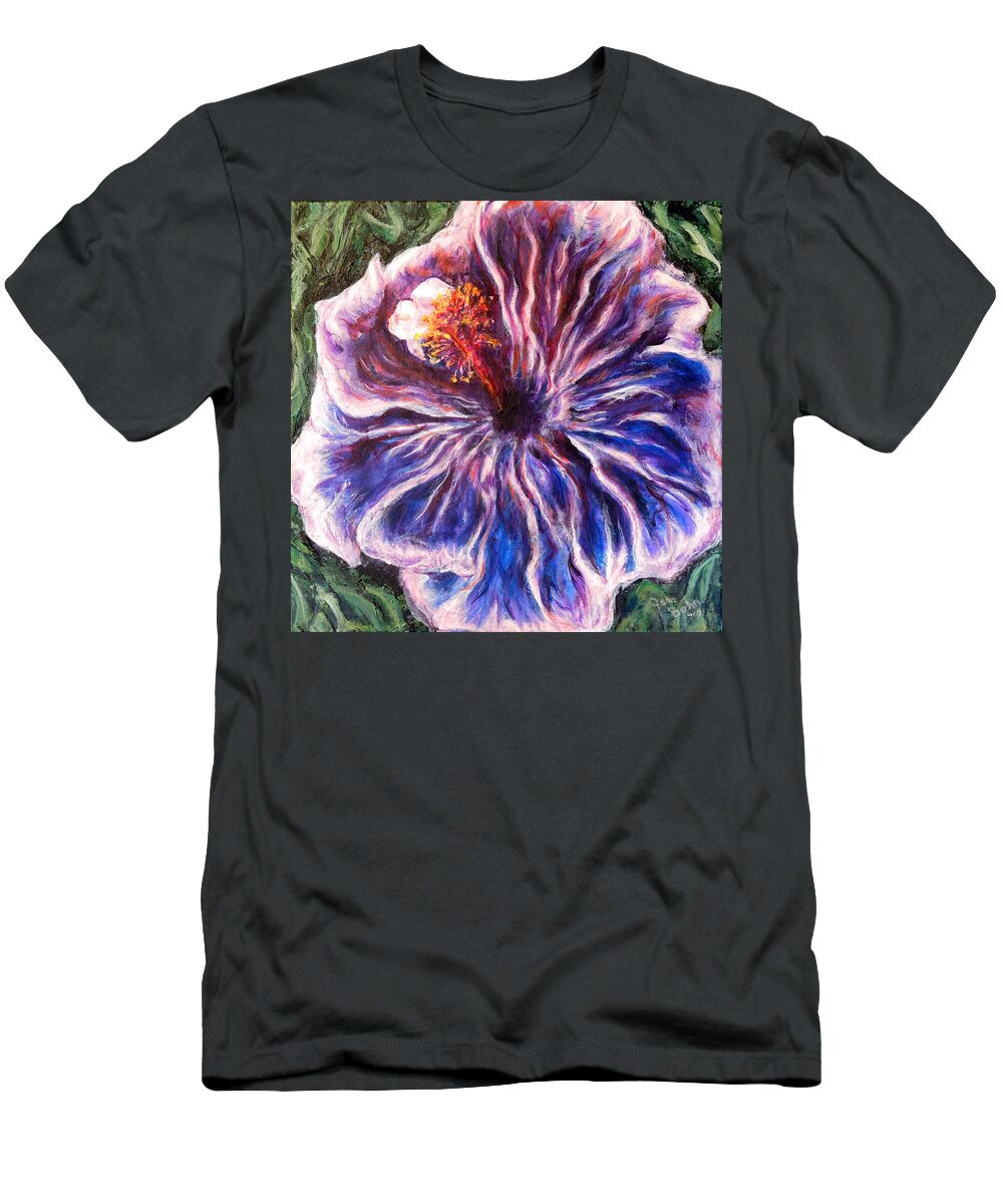 Hibiscus T-Shirt featuring the painting Blue Hibiscus by John Bohn