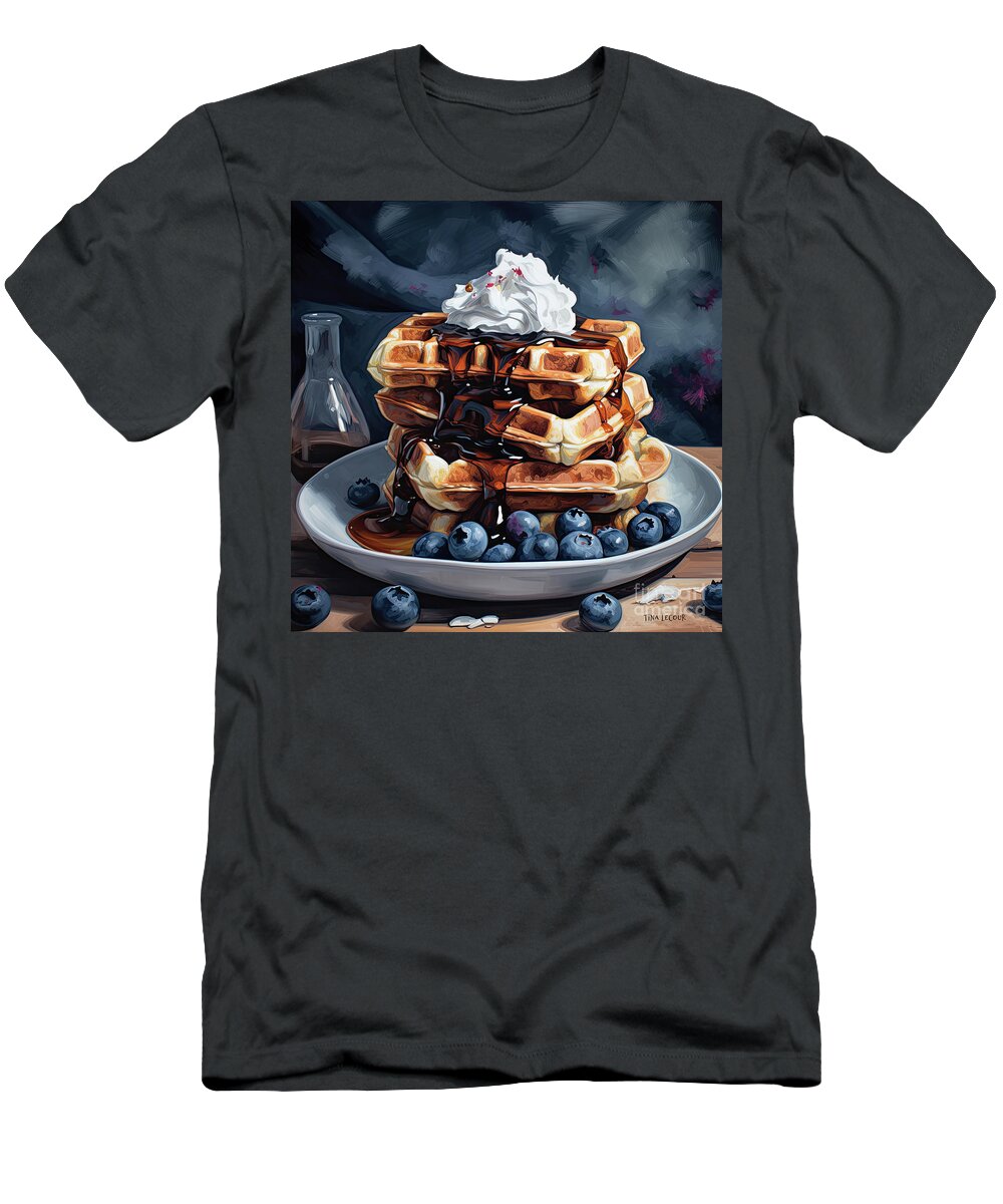Waffles T-Shirt featuring the painting Blueberry Waffles by Tina LeCour
