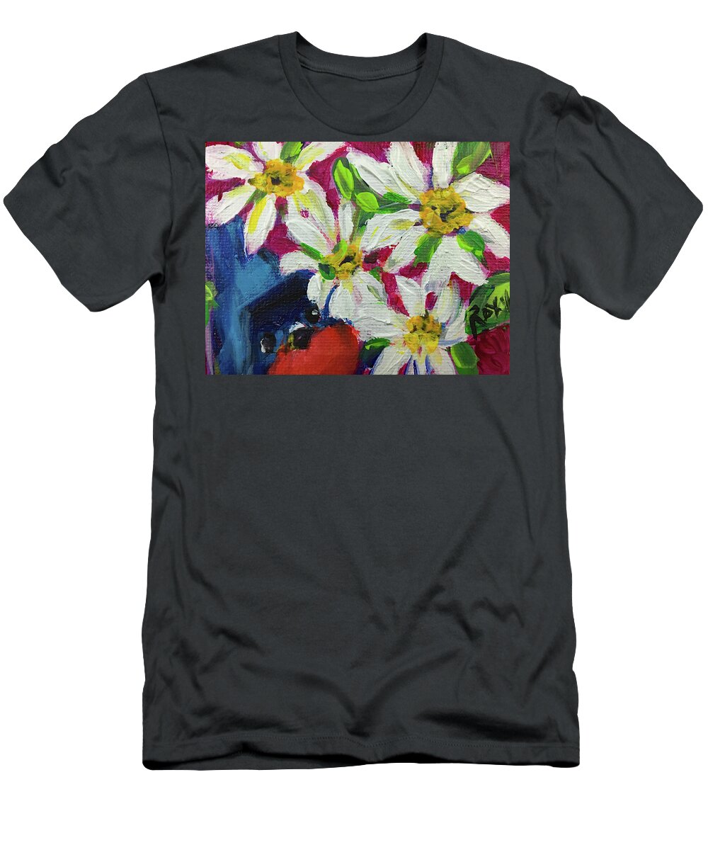 Bluebird T-Shirt featuring the painting Bluebird in Daisies by Roxy Rich