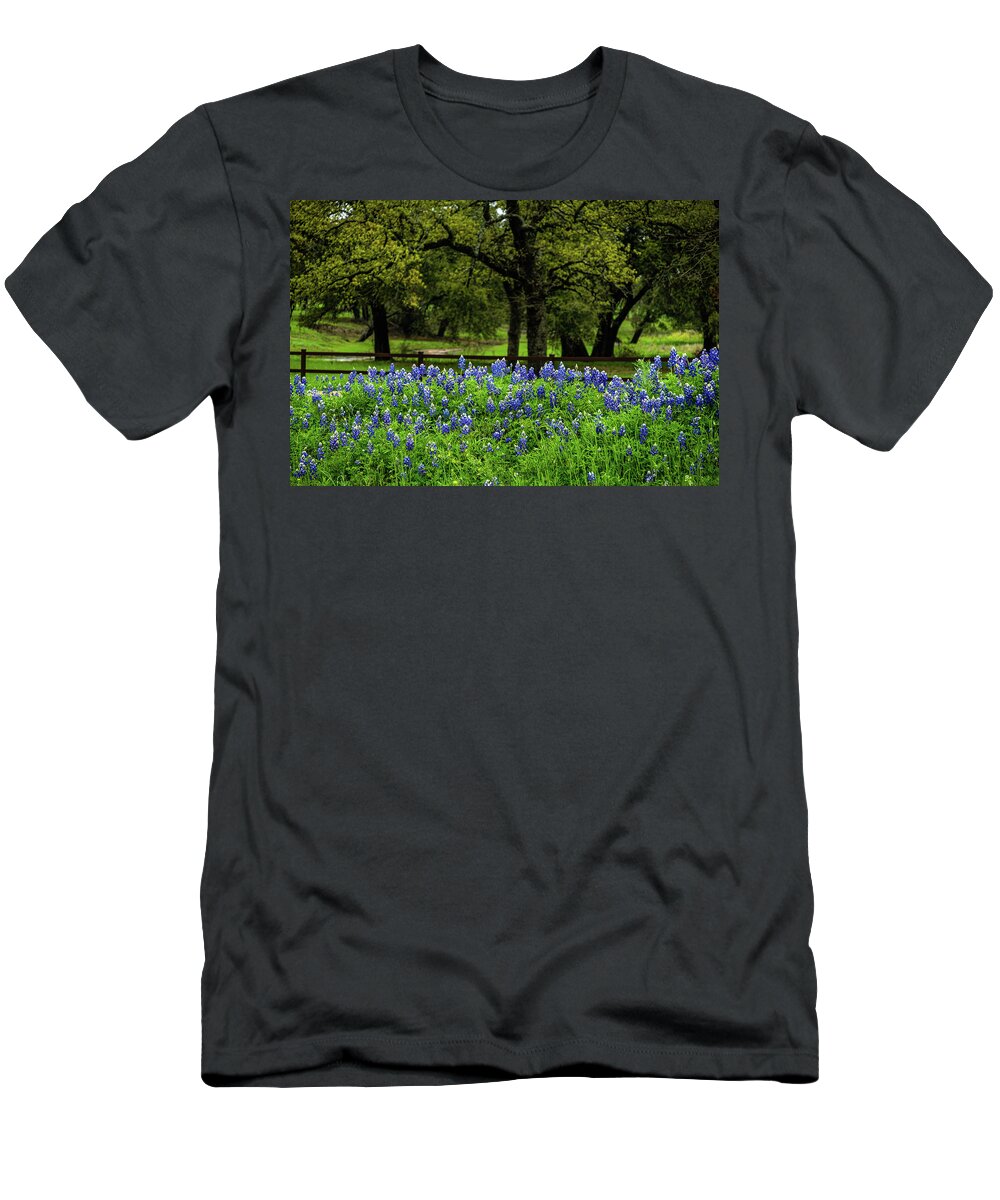Texas Bluebonnets T-Shirt featuring the photograph Bluebonnet Fence by Johnny Boyd
