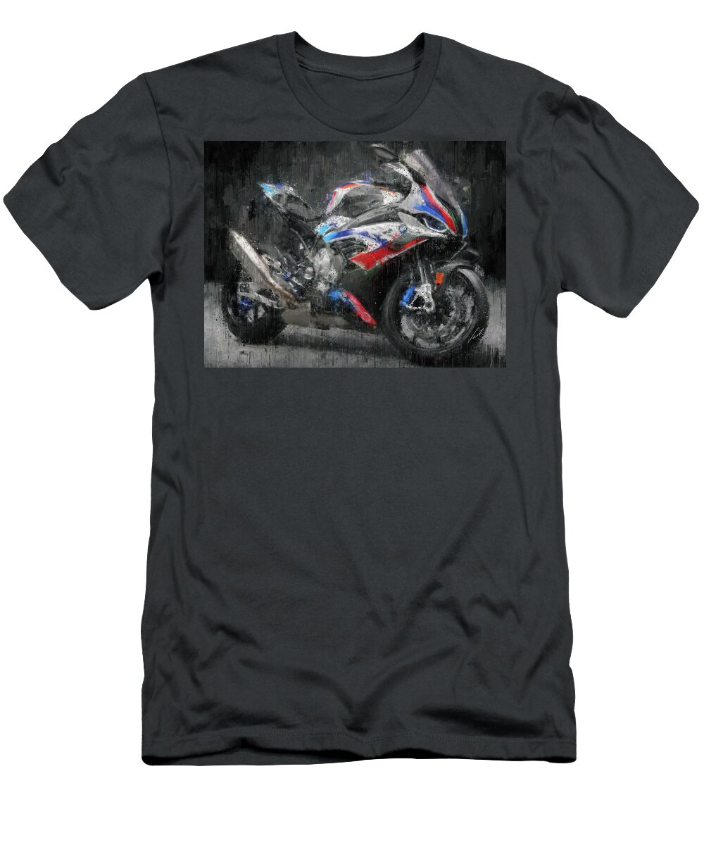 Motorcycle T-Shirt featuring the painting BMW S1000RR Motorcycle by Vart by Vart