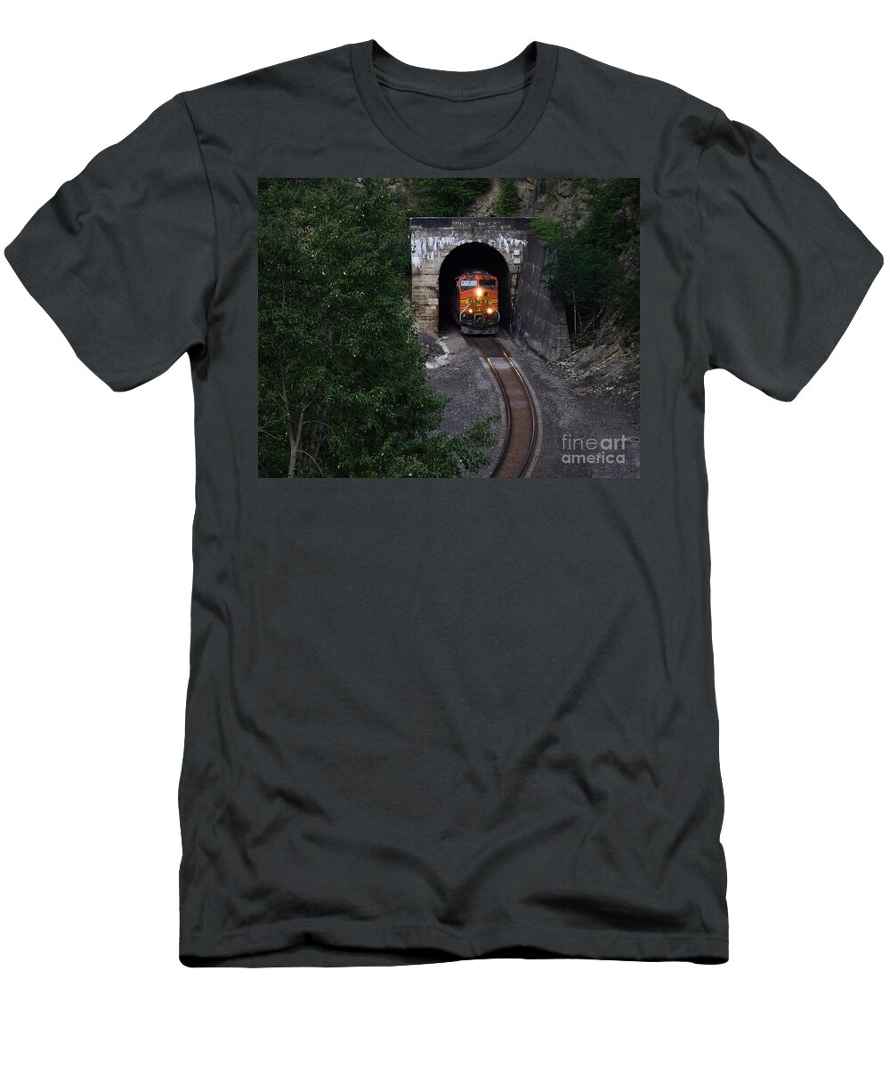 Glacier National Park T-Shirt featuring the photograph BNSF Locomotive by Steve Brown