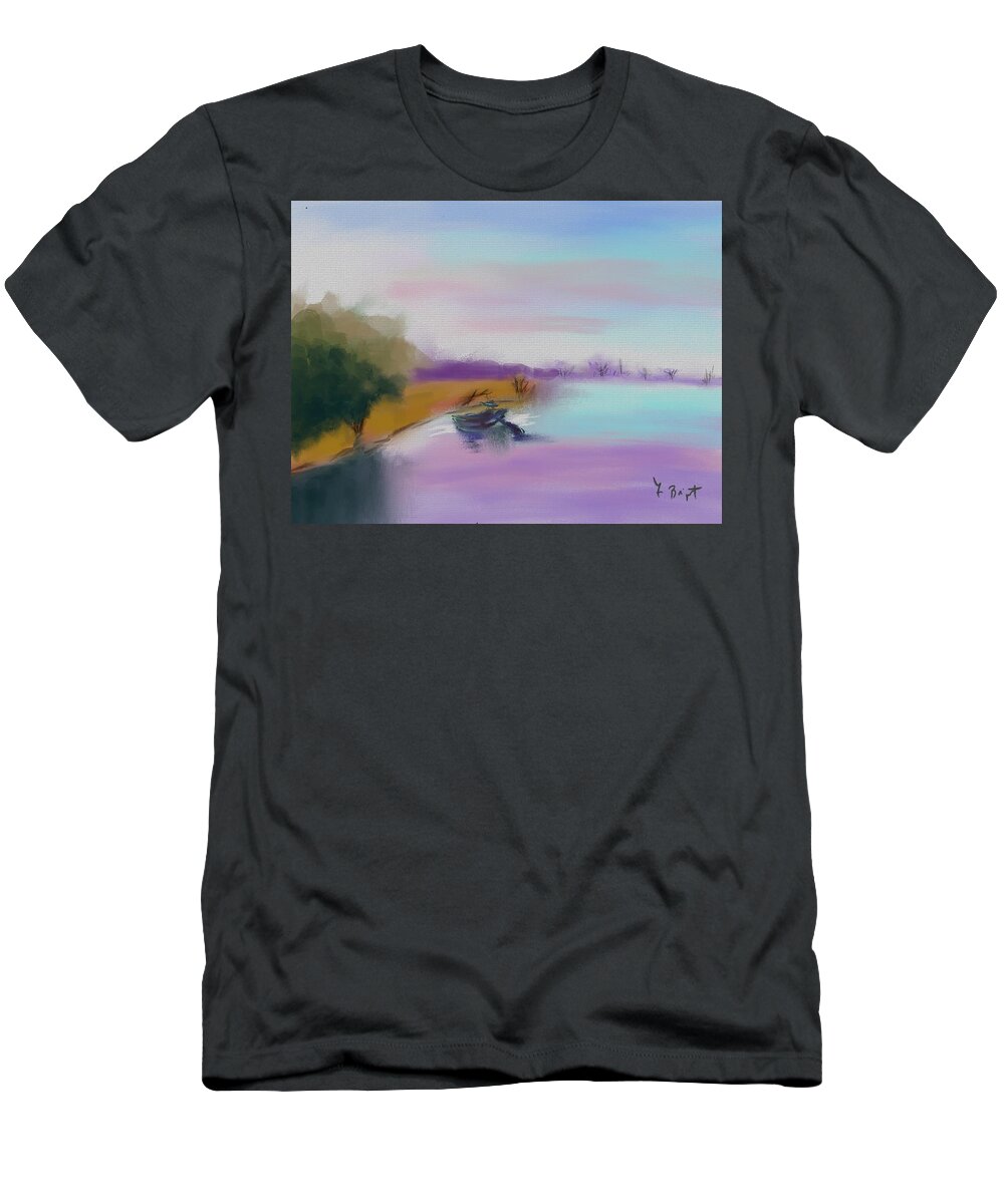 Ipad Art T-Shirt featuring the digital art Boat and River by Frank Bright