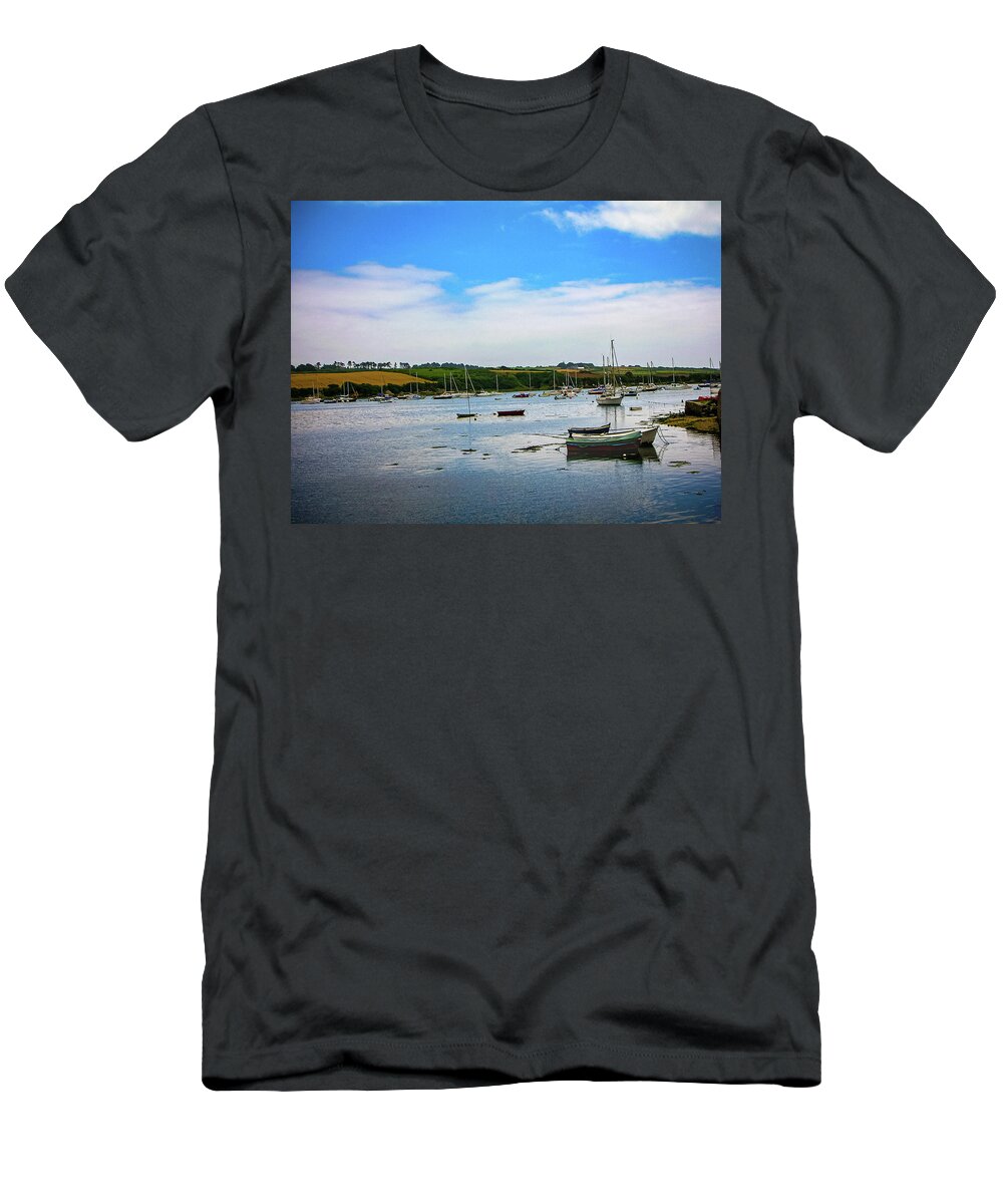 Brittany T-Shirt featuring the photograph Boats under a blue sky by Jim Feldman