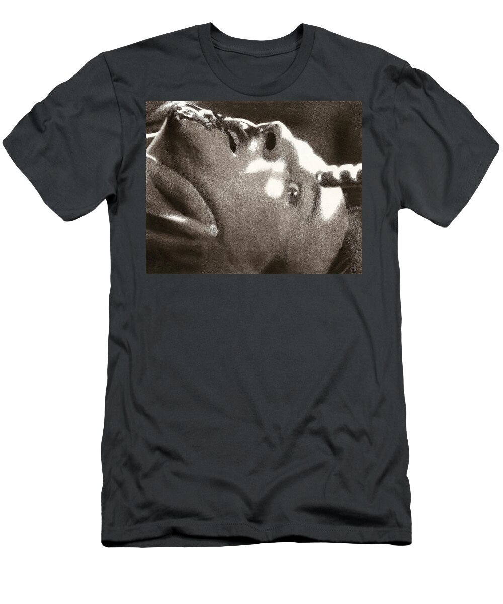 Charcoal T-Shirt featuring the drawing Bob by Mark Baranowski