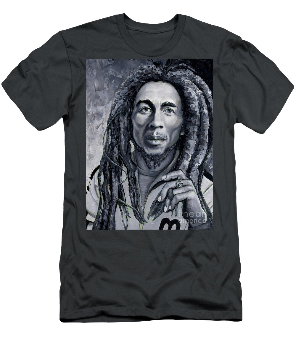 Rasta T-Shirt featuring the painting Bob Marley by PJ Kirk