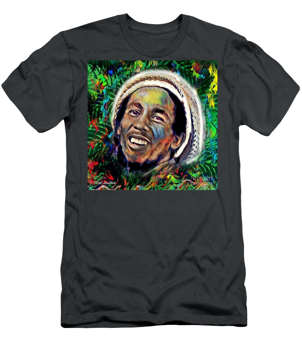 Bob Marley T-Shirt featuring the mixed media Bob Marley Art by Carl Gouveia