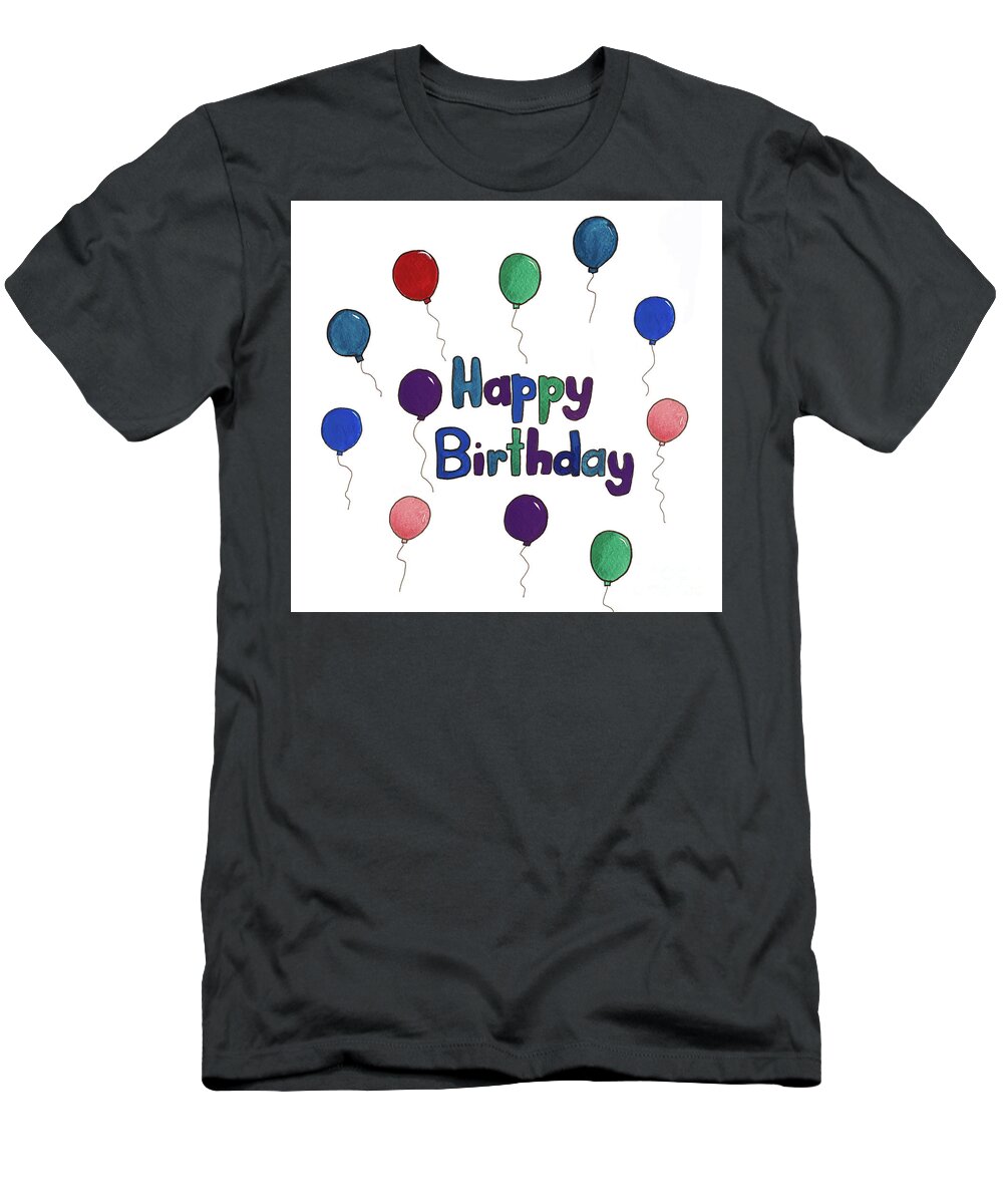 Happy Birthday T-Shirt featuring the mixed media Bold Birthday Balloons by Lisa Neuman