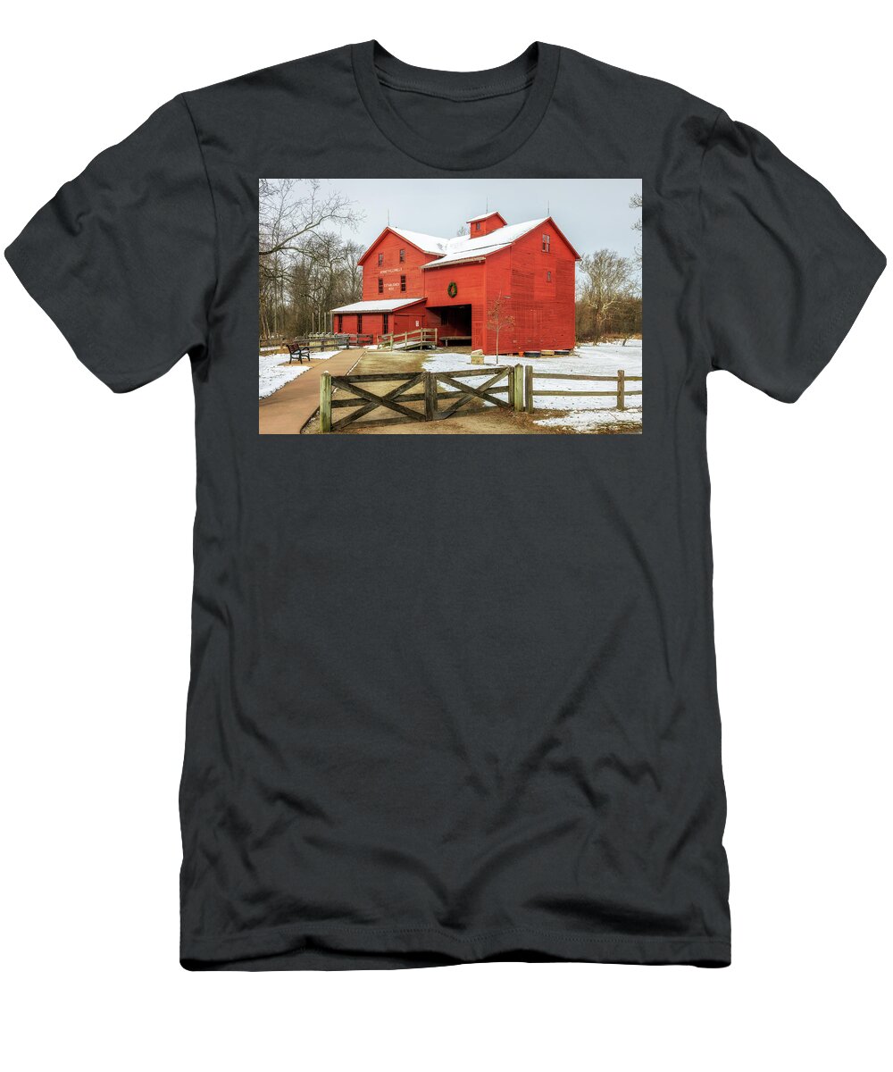 Bonneyville Mills T-Shirt featuring the photograph Bonneyville Mills in Winter by Susan Rissi Tregoning