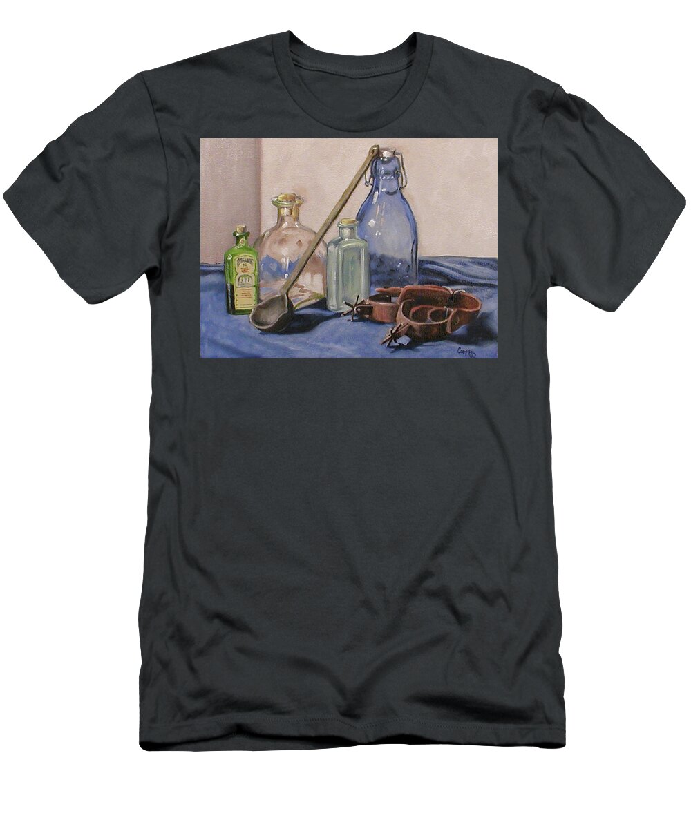 Oil Painting T-Shirt featuring the painting Bottles and spurs by Todd Cooper