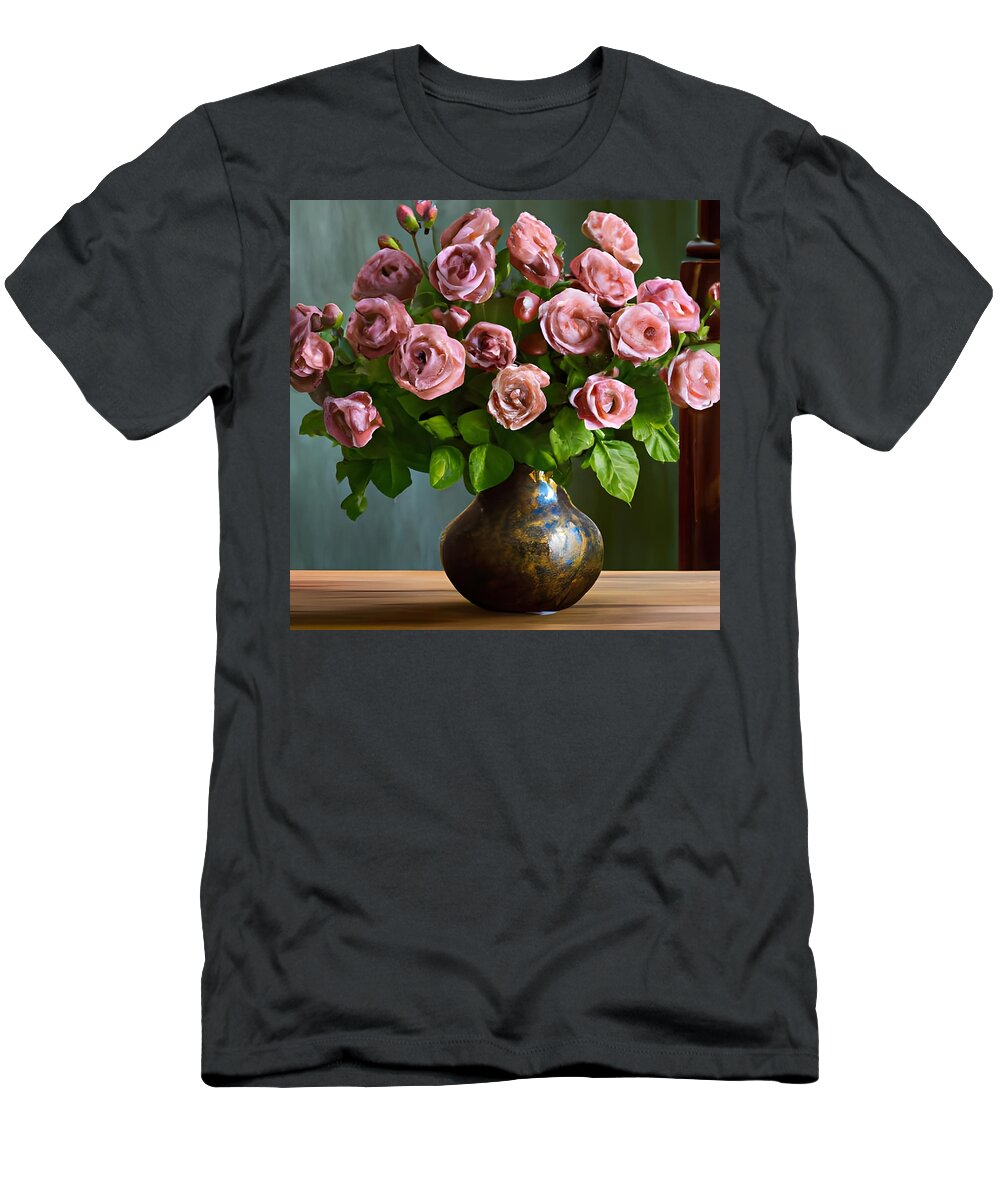 Roses T-Shirt featuring the digital art Bouquet of Pink Roses by Katrina Gunn