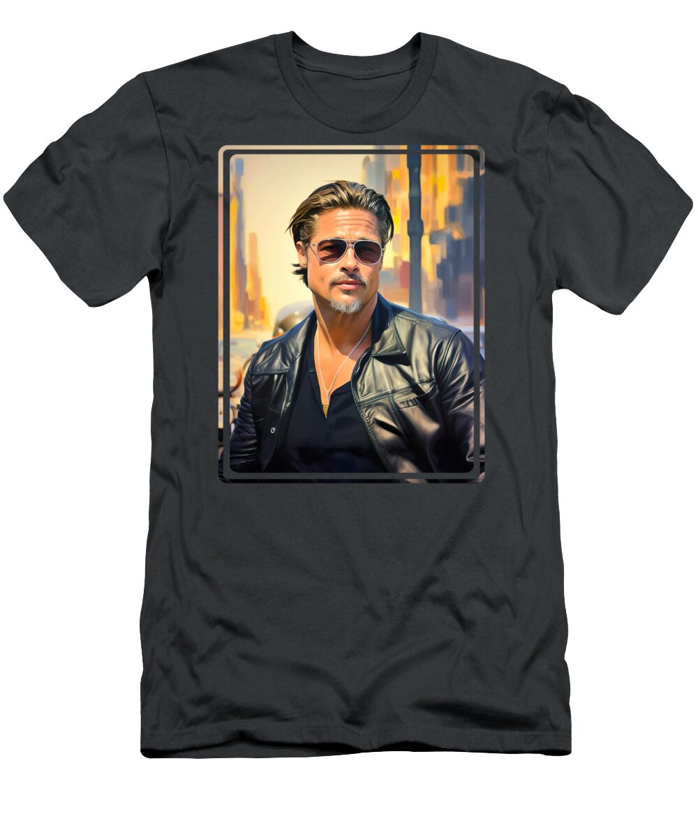 Brad Pitt T-Shirt featuring the painting Brad Pitt 3 by Mark Ashkenazi