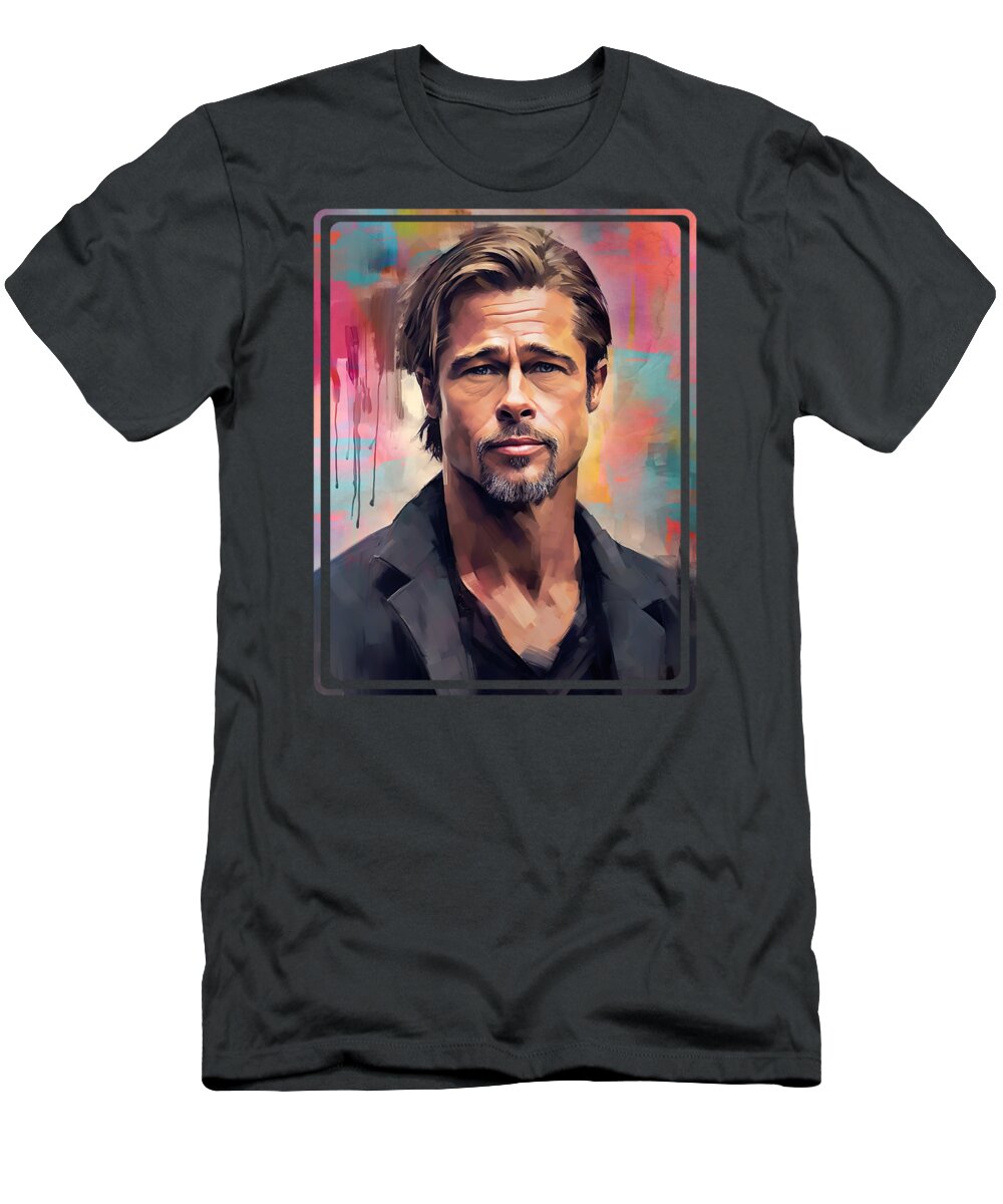 Brad Pitt T-Shirt featuring the painting Brad Pitt by Mark Ashkenazi