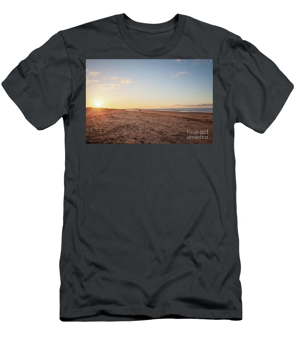 Brancaster T-Shirt featuring the photograph Brancaster Beach North Norfolk at sunset by Simon Bratt