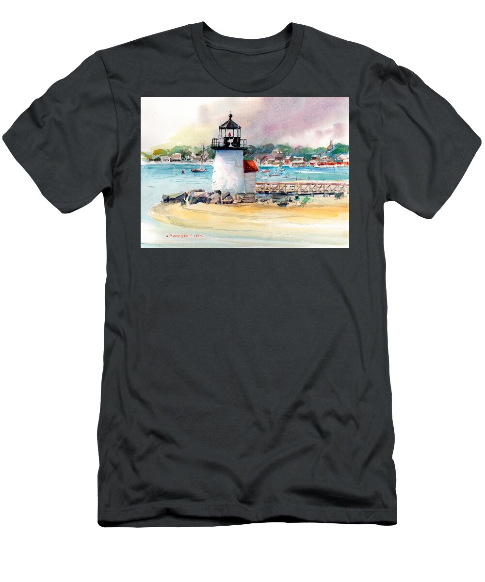 Nantucket T-Shirt featuring the painting Brant Point Light by P Anthony Visco