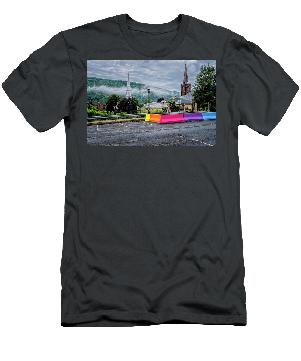 East Dover Vermont T-Shirt featuring the photograph Brattleboro Steeples by Tom Singleton