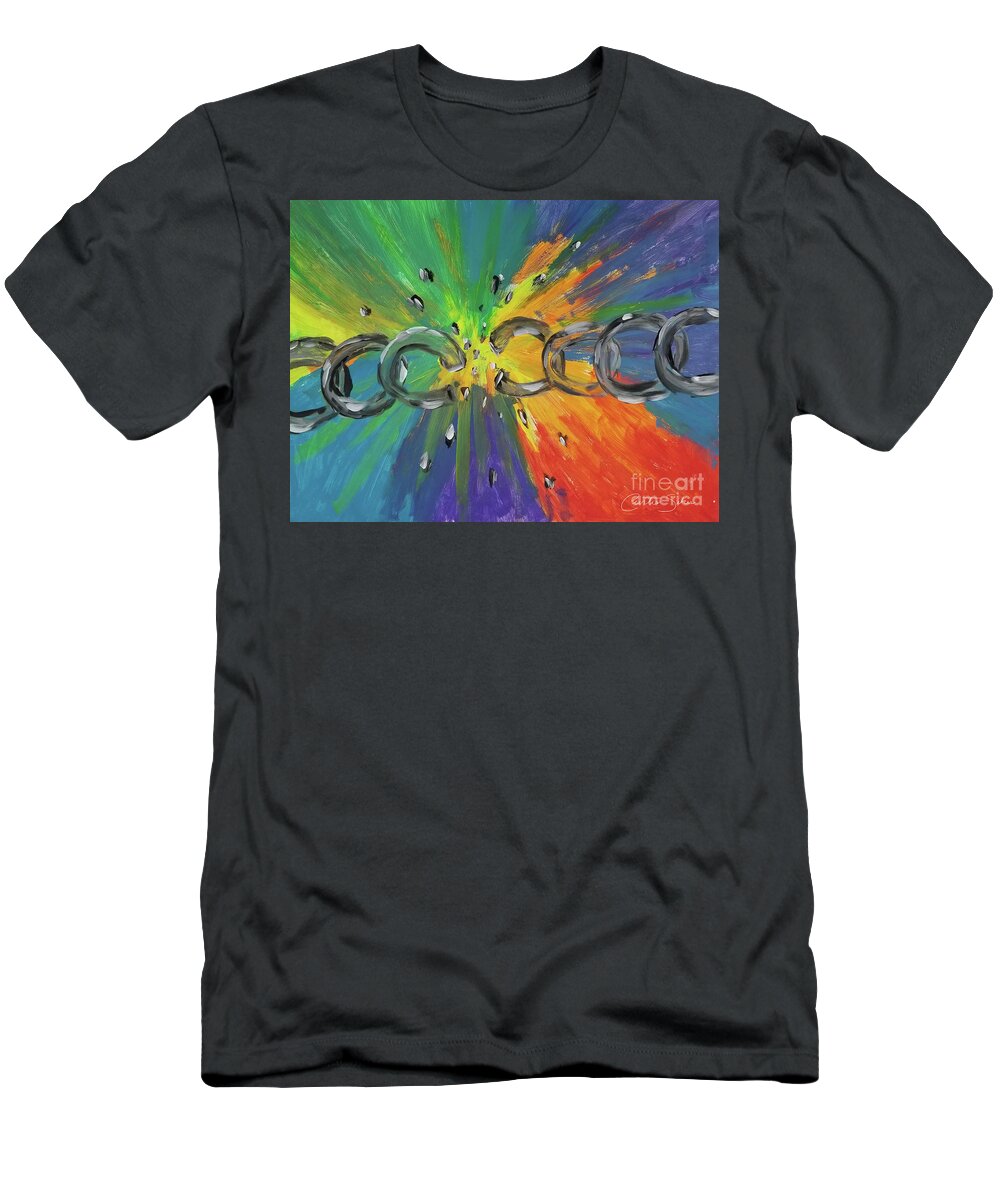 Break T-Shirt featuring the painting Break Free Break Forth by Curtis Sikes