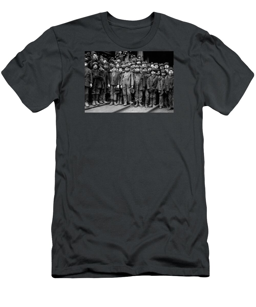 Breaker Boys T-Shirt featuring the photograph Breaker Boys Of The Pennsylvania Coal Company - Lewis Hine 1911 by War Is Hell Store