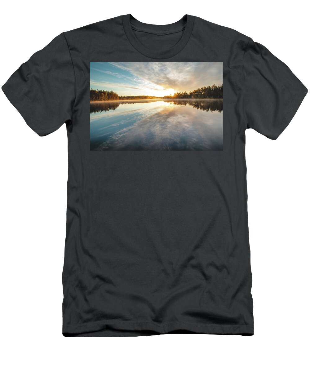 Lake Jatkonjärvi T-Shirt featuring the photograph Breathtaking sunrise at Lake Jatkonjarvi by Vaclav Sonnek