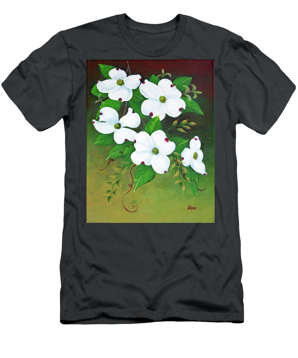 Flowers T-Shirt featuring the painting Bright Dogwood Blossoms by Jimmie Bartlett